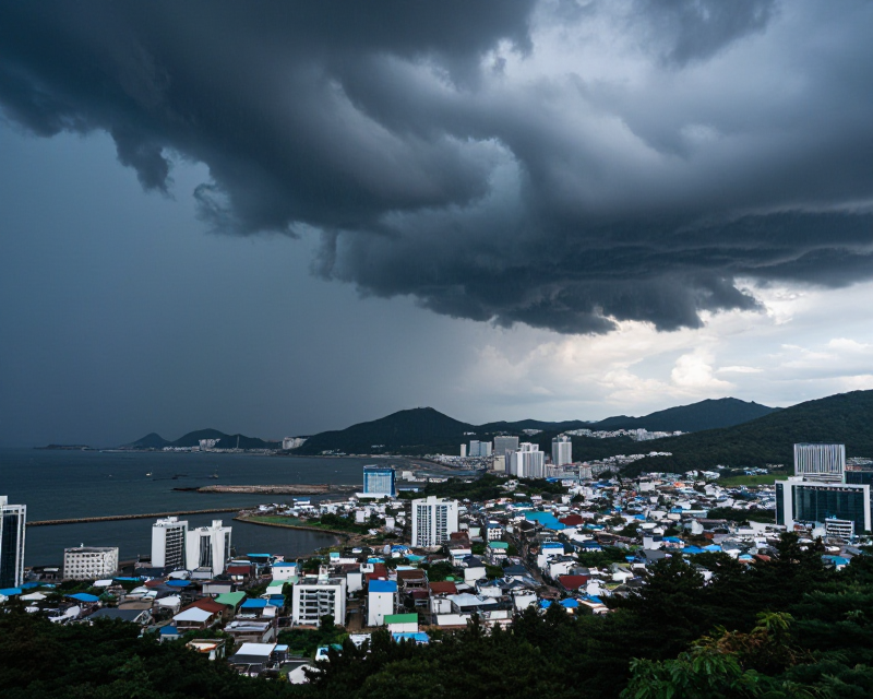 Stormy Coastal Cityscape